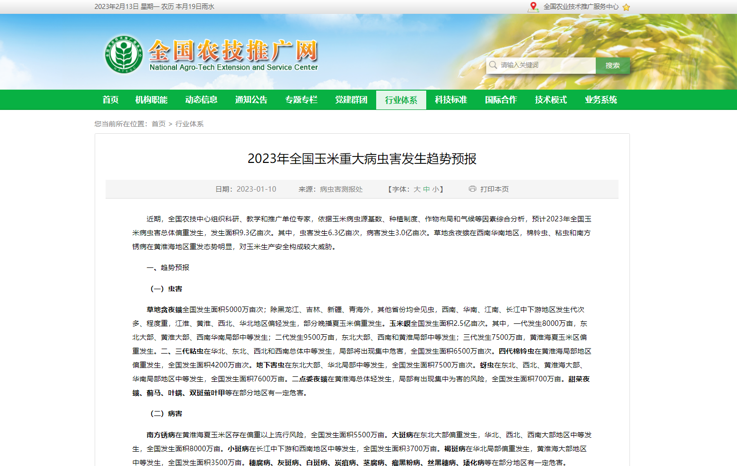 2023年全國(guó)玉米重大病蟲(chóng)害發(fā)生趨勢(shì)預(yù)報(bào)